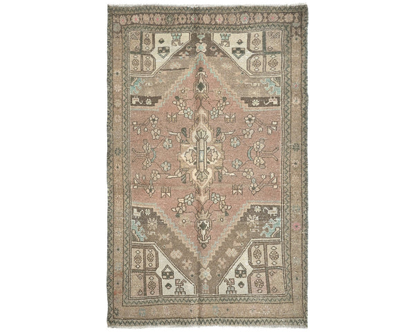 3x5 Vintage Brown Persian Style Hand Knotted Low Pile Wool Area Rug